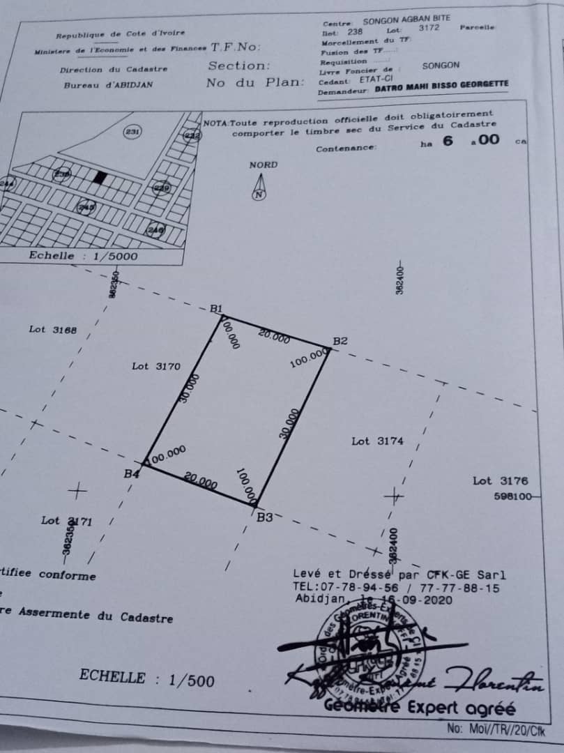 TERRAIN 1053 m2 à COCODY BONOUMIN