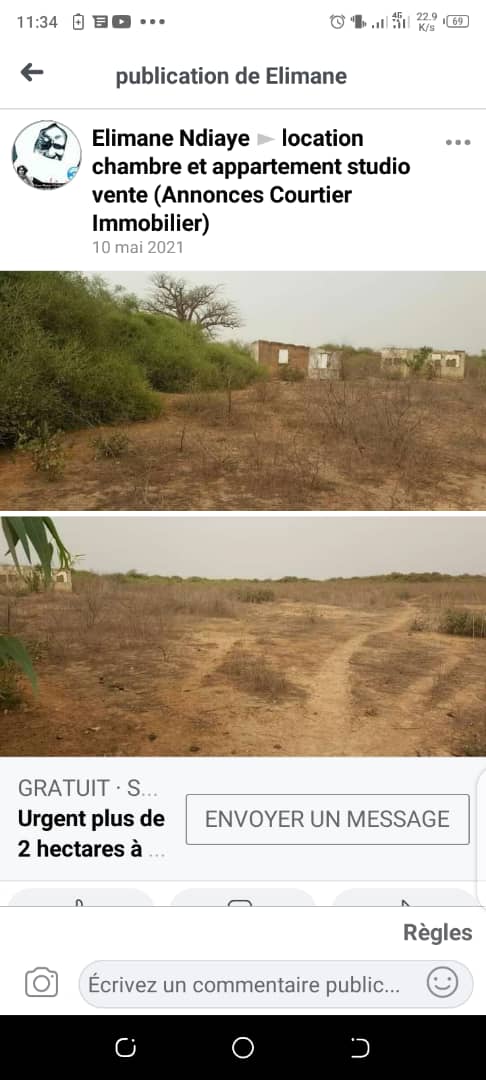 TERRAIN YENE/MER DAKAR SÉNÉGAL SUPERFICIE 2 ha 25 ca 22 ares = 21 274 m2.