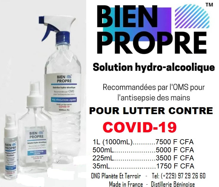 Contre COVID-19, solution hydro-alcoolique recommandée par l’OMS Contre COVID-19, solution hydro-alcoolique recommandée par l’OMS