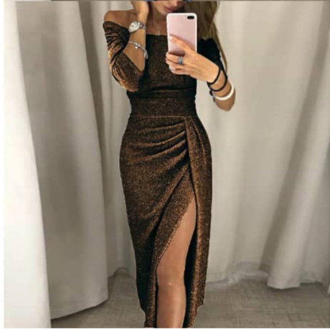 Robe de soirée ocre