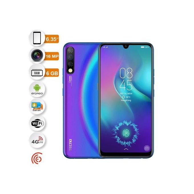 Tecno Camon 12 Pro – Ecran 6,4″ – Double SIM – 4G – ROM 64GB - RAM 6GB – Caméra 16/2+8+16MP – Batterie 4000mAh – Bleu