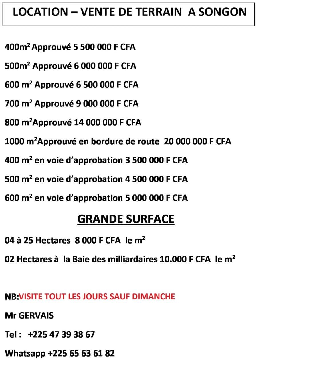 SUPER PROMO VENTES DE TERRAINS A YOPOUGON SONGON