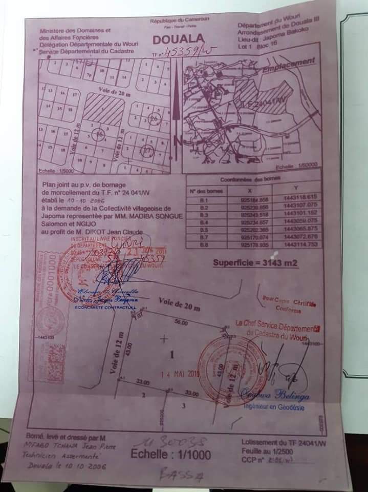 3143 M² TERRAIN TITRÉ À VENDRE À DOUALA YASSA AU STADE