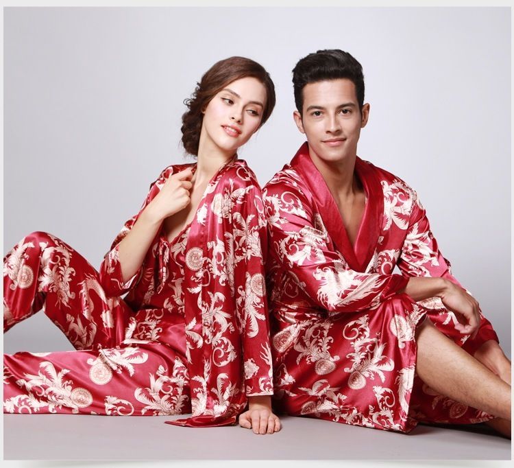 Vêtements De Nuit En Satin De Soie - Nuisette - Ensemble 3 Pièces - Rouge - L