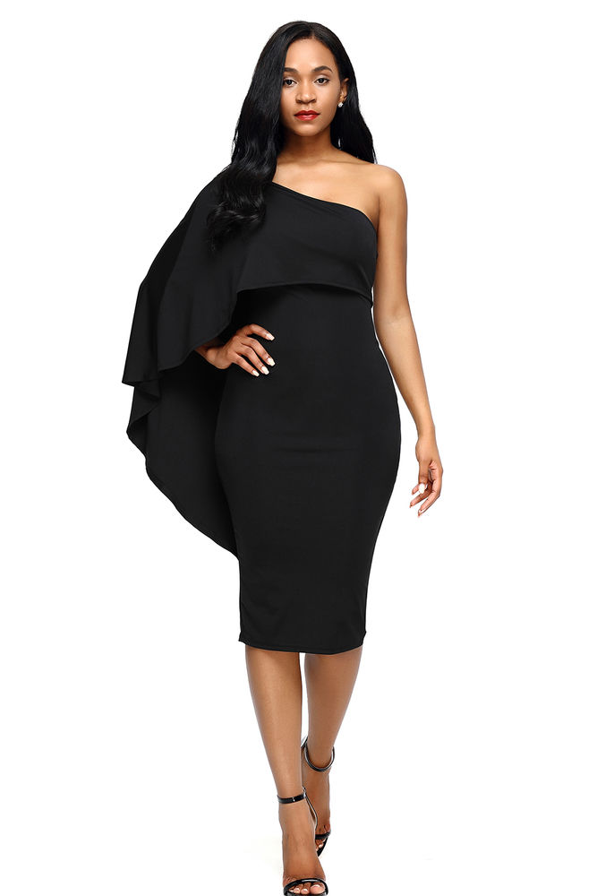 Robe Fourreau Une Épaule - Manche Batwing - Noire - Taille M - 42 (M)