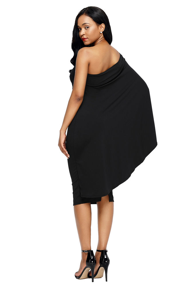 Robe Fourreau Une Épaule - Manche Batwing - Noire - Taille M - 42 (M)