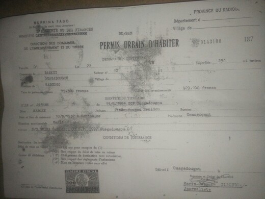 Parcelle 251 m2 - Ouaga 10 Yaaré