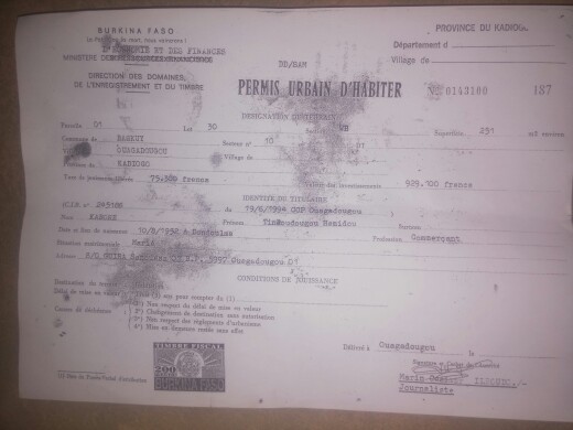 Parcelle 251 m2 - Ouaga 10 Yaaré