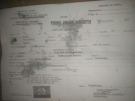 Parcelle 251 m2 - Ouaga 10 Yaaré