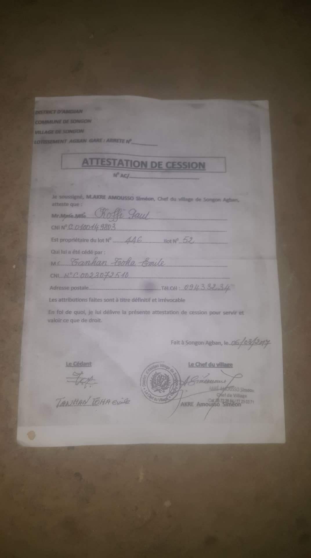Attestation De Vente De Terrain Au Mali Terrain 500 m² - Yopougon | BazarAfrique Côte d'Ivoire