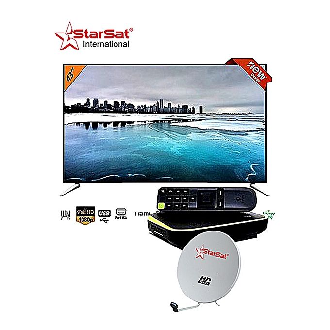 TV LED - 43 Pouces - Full HD + Kit Satellite StarTimes - Décodeur HD - Parabole - Câble - Lnb + 1 Mois D'abonnement Gratuit