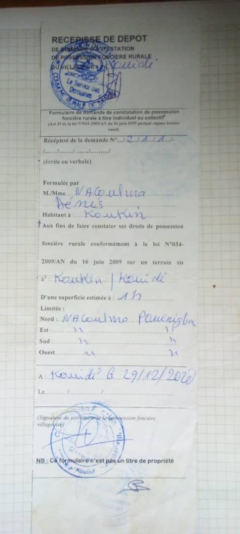 terrain de 10900 m2 en vente à koom kaga dans la commune rurale de saaba