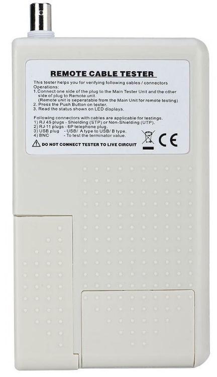 Testeur de câble à distance pour fiches (RJ45, RJ11, USB, BNC)