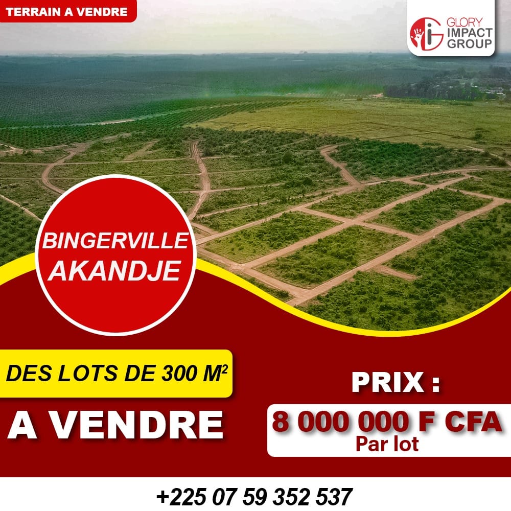 Vente de terrains à Bingerville Akandje Vente de terrains à Bingerville Akandje