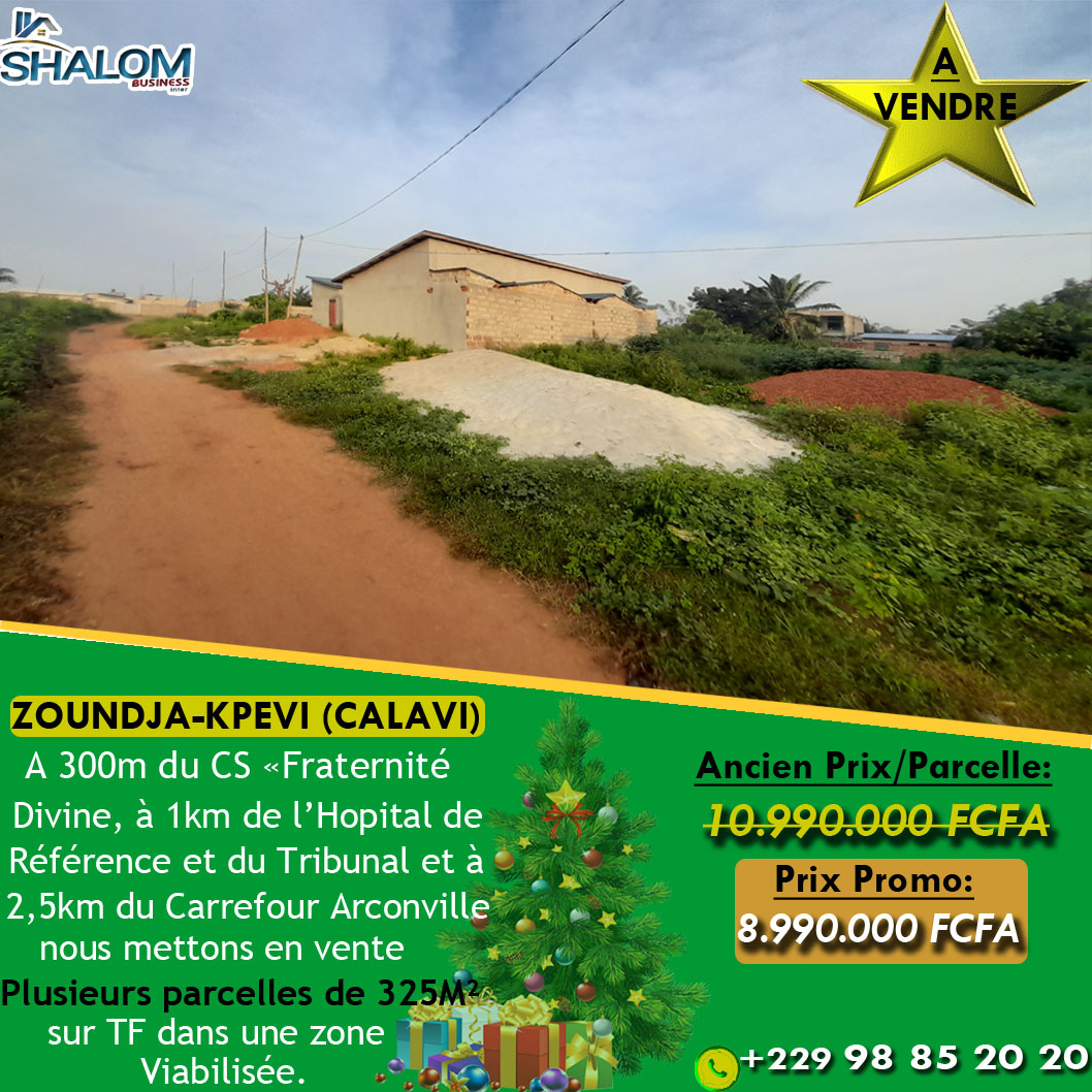 Parcelles de 325M² chacune sur TF à ZOUNDJA KPEVI à 1km environ du Tribunal d'abomey calavi Parcelles de 325M² chacune sur TF à ZOUNDJA KPEVI à 1km environ du Tribunal d'abomey calavi