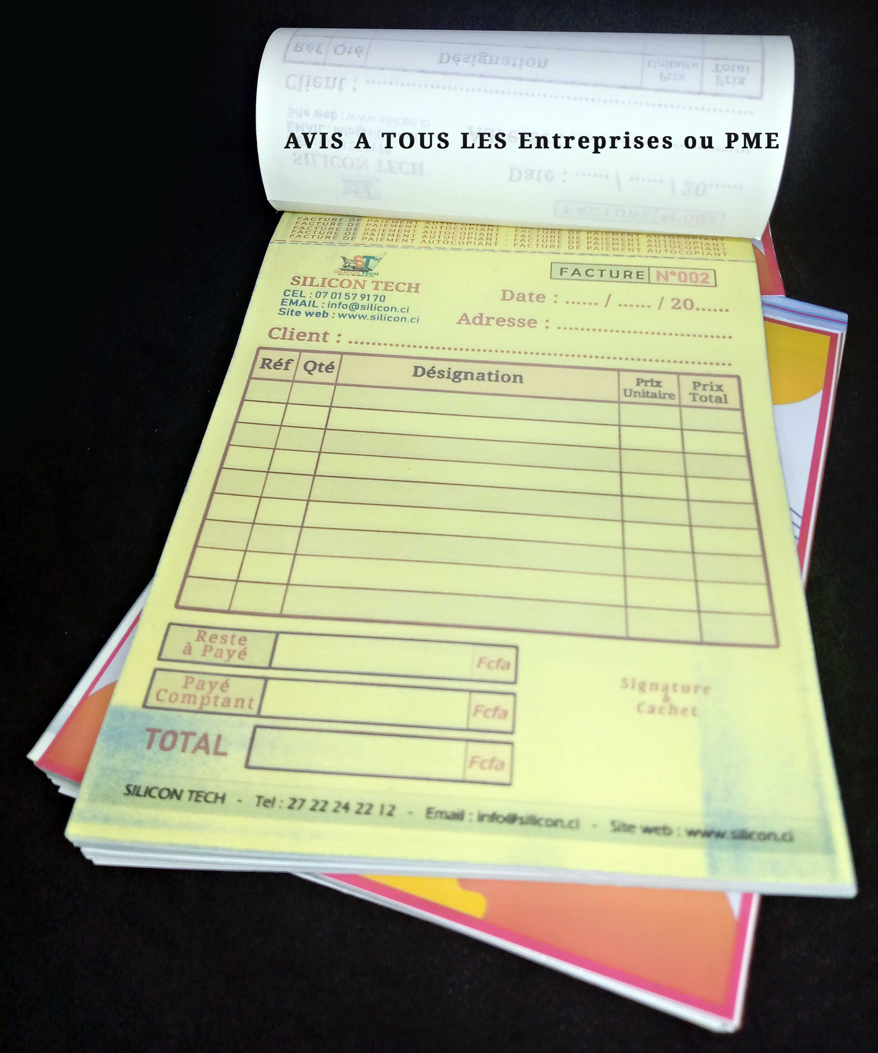 Reçu facture d'Achat Autocopiant