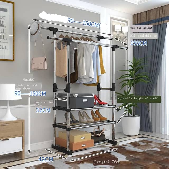 Support pour cintre mobile à 3 étagères