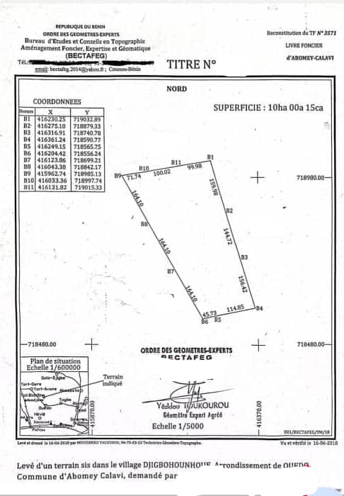 MISE EN VENTE UN DOMAINE DE 10 HECTARES A OUEDO DANS LA COMMUNE D'ABOMEY CALAVI