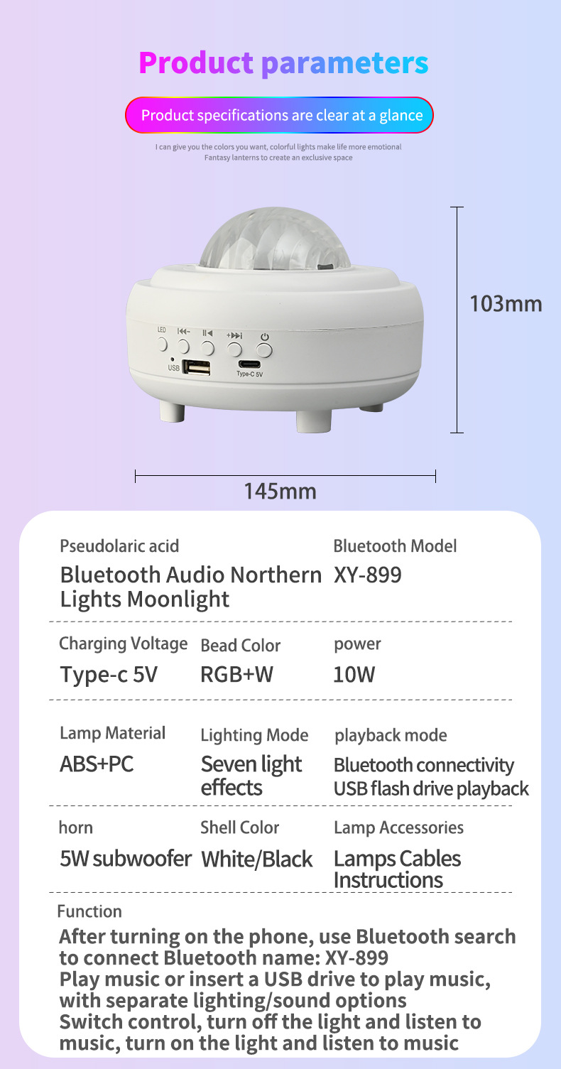 Projecteur LED de ciel étoilé coloré + lecteur intégré de la musique