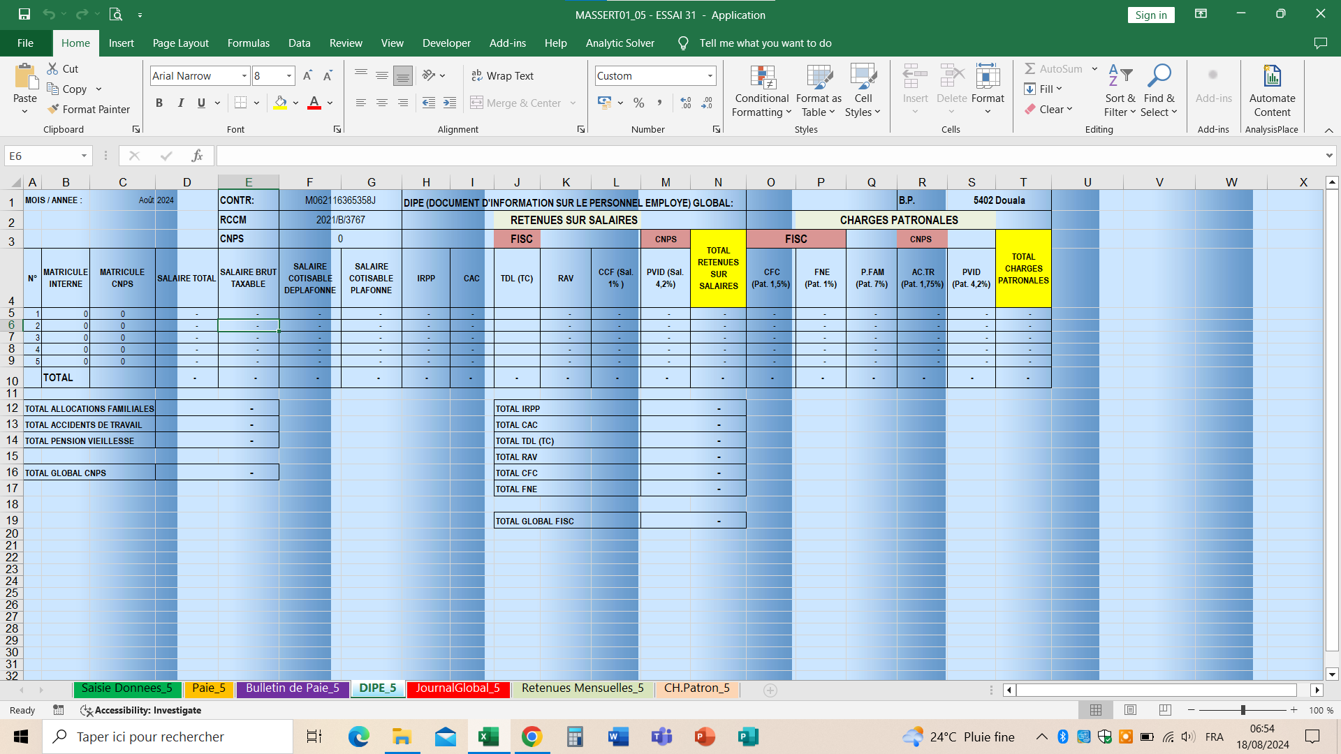 Logiciel de Calcul automatisé de la Paie : MASSERT