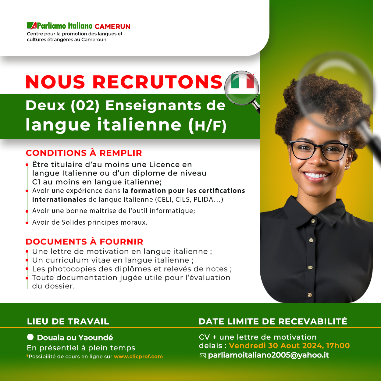 EMPLOI POUR 04 Enseignants et 02 Traducteurs