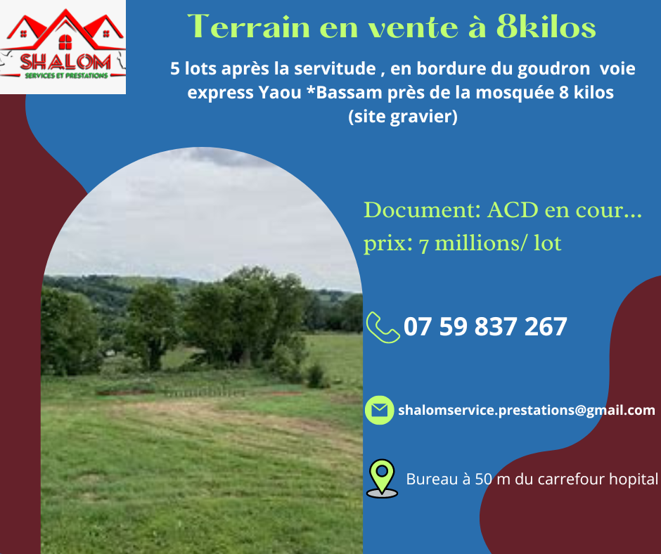 VENTE DE TERRAIN ET MAISON a YAOU, Bonoua, Mohame , Bassam (immobilier)