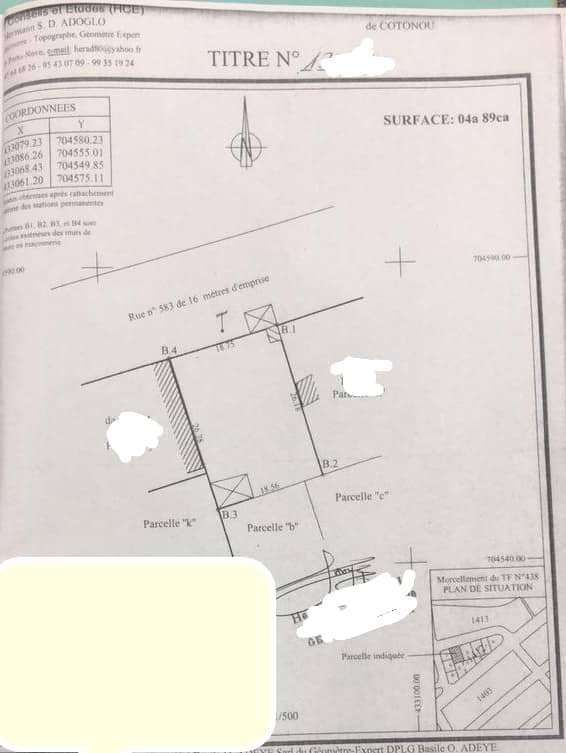 Parcelle de 489m2 à vendre à Cotonou houeyiho avec TF