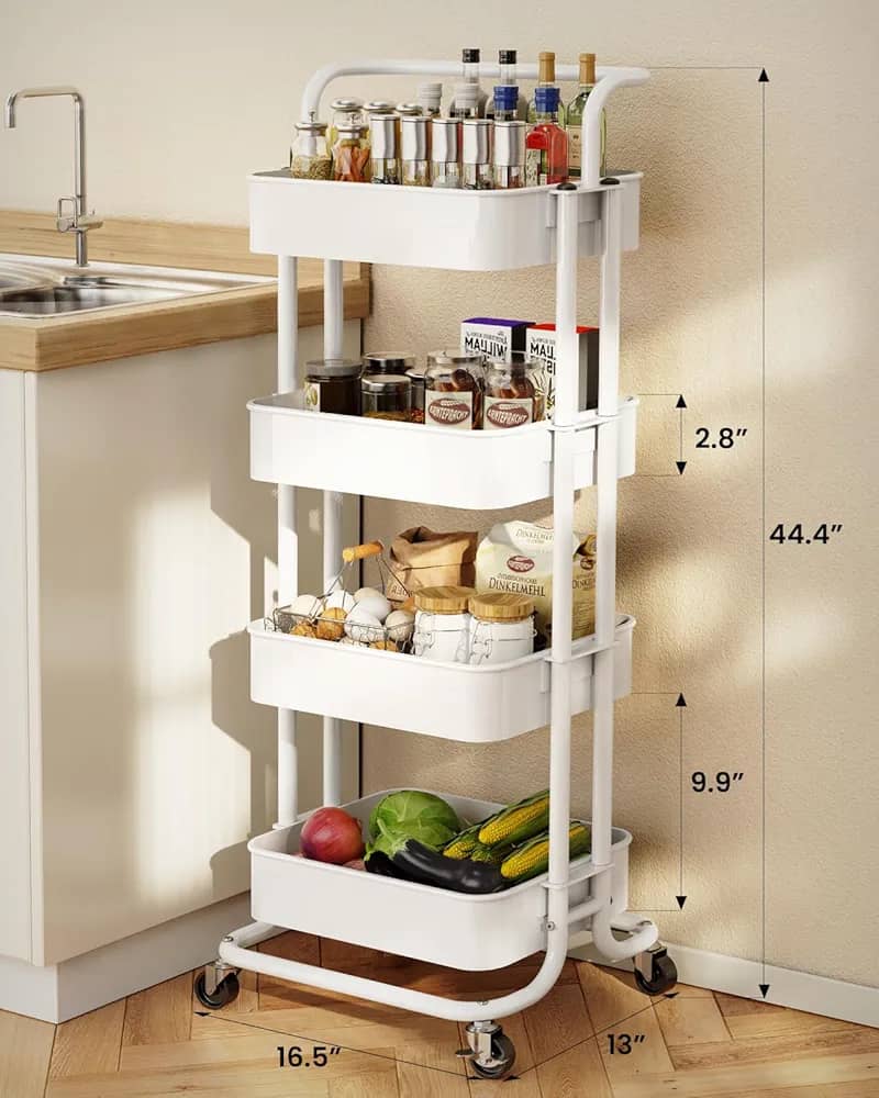 Chariot d'organisation en métal à 4 niveaux