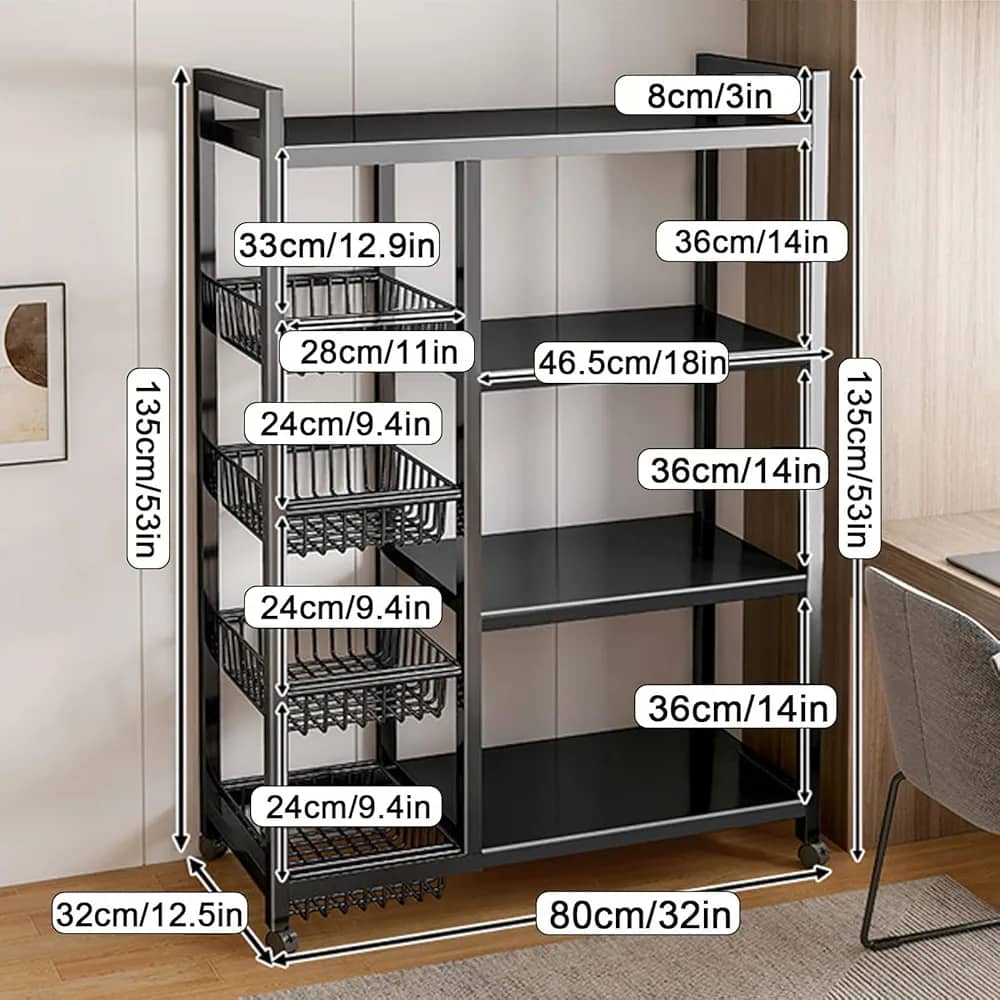 Étagère de rangement - 4 niveaux à roulettes