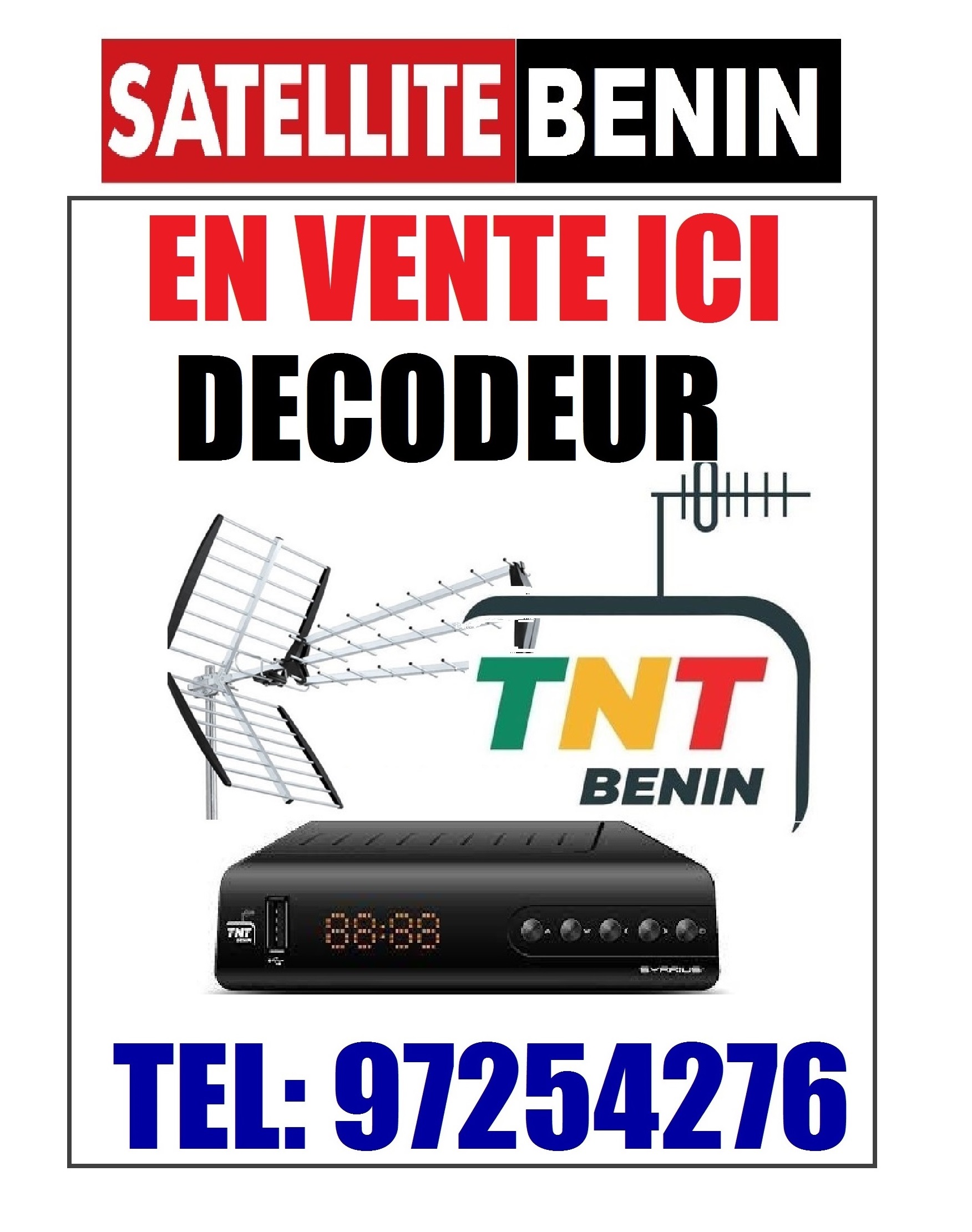 En vente ici des decodeurs TNT BENIN avec installation : Tel /whatsapp : +229 97254276 En vente ici des decodeurs TNT BENIN avec installation : Tel /whatsapp : +229 97254276