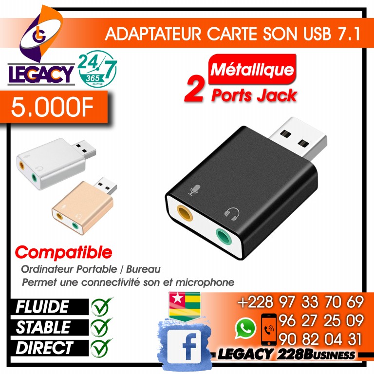 ADAPTATEUR CARTE SON USB 7.1 - 2 PORTS