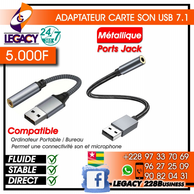 ADAPTATEUR CARTE SON USB 7.1 - 1 PORTS