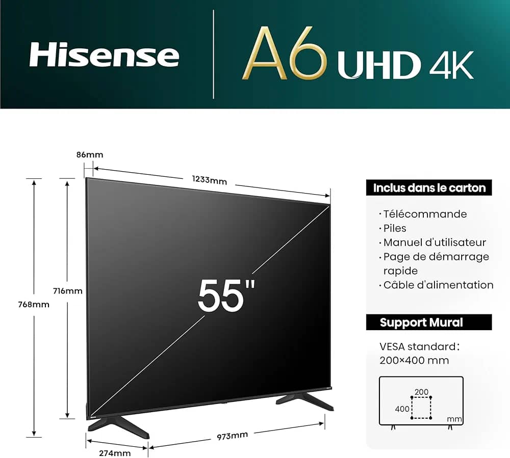 Smart TV Hisense 55 pouces série A6 4K UHD