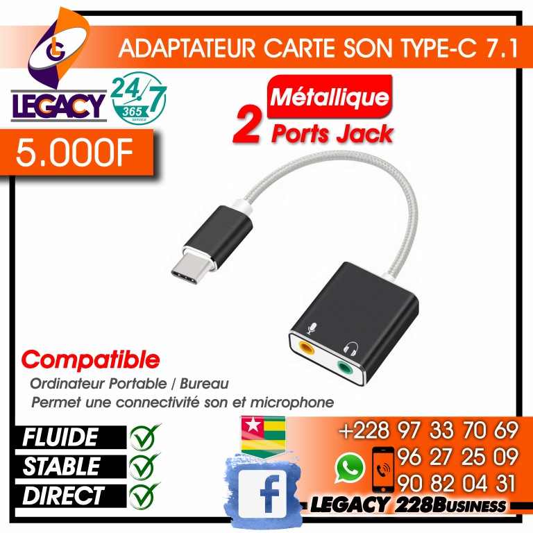 ADAPTATEUR CARTE SON TYPE-C 7.1 - 2 PORTS