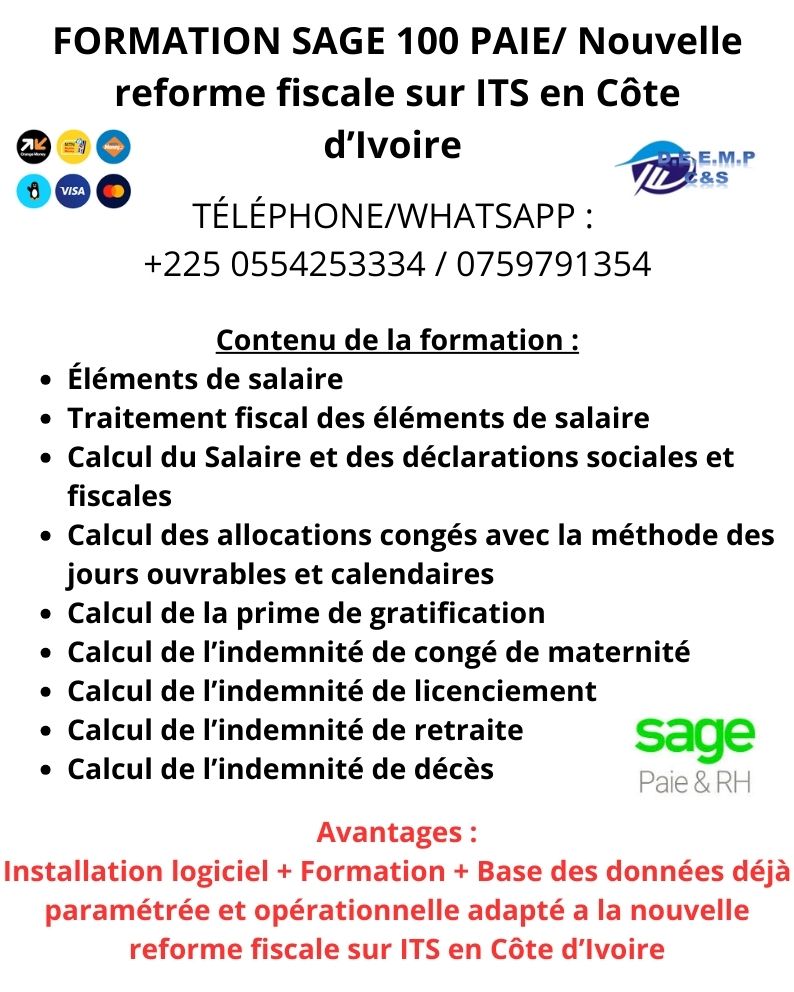 Formation sage 100 Paie, nouvelle reforme fiscale 2024 sur ITS