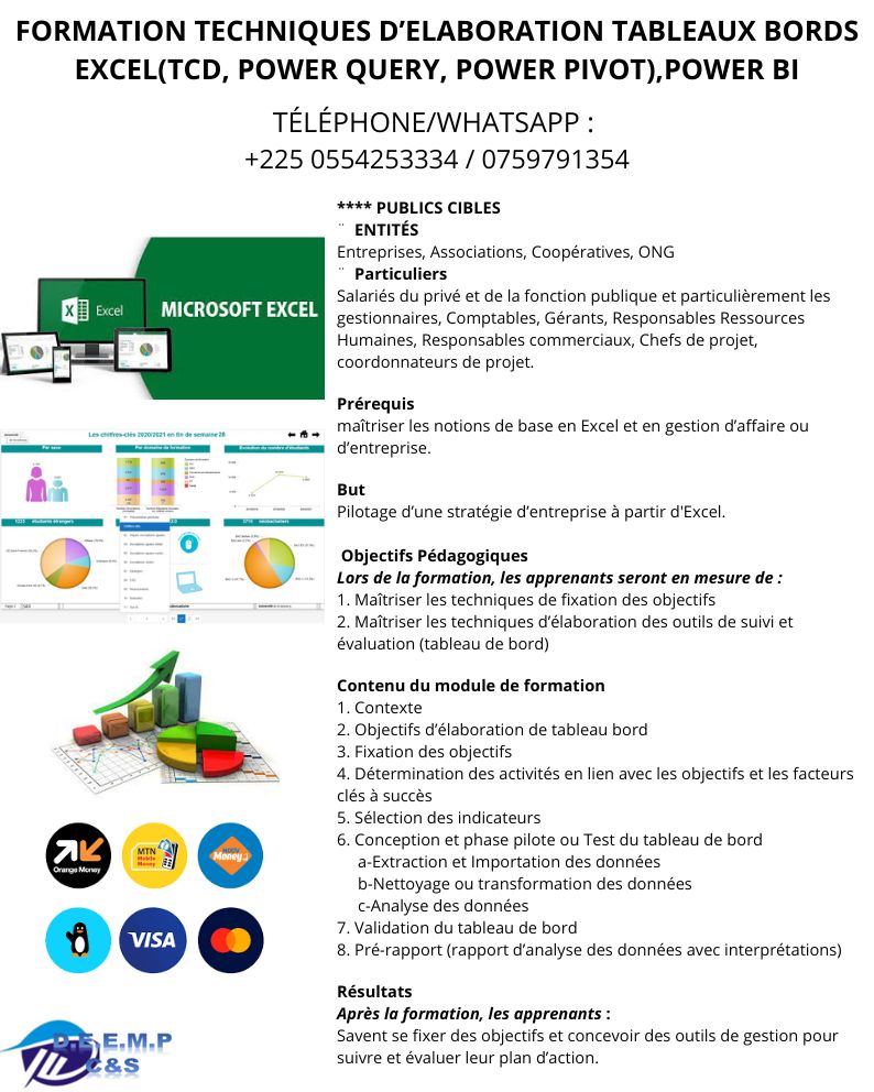 Formation en tableaux de bord avec Power Query et Power BI