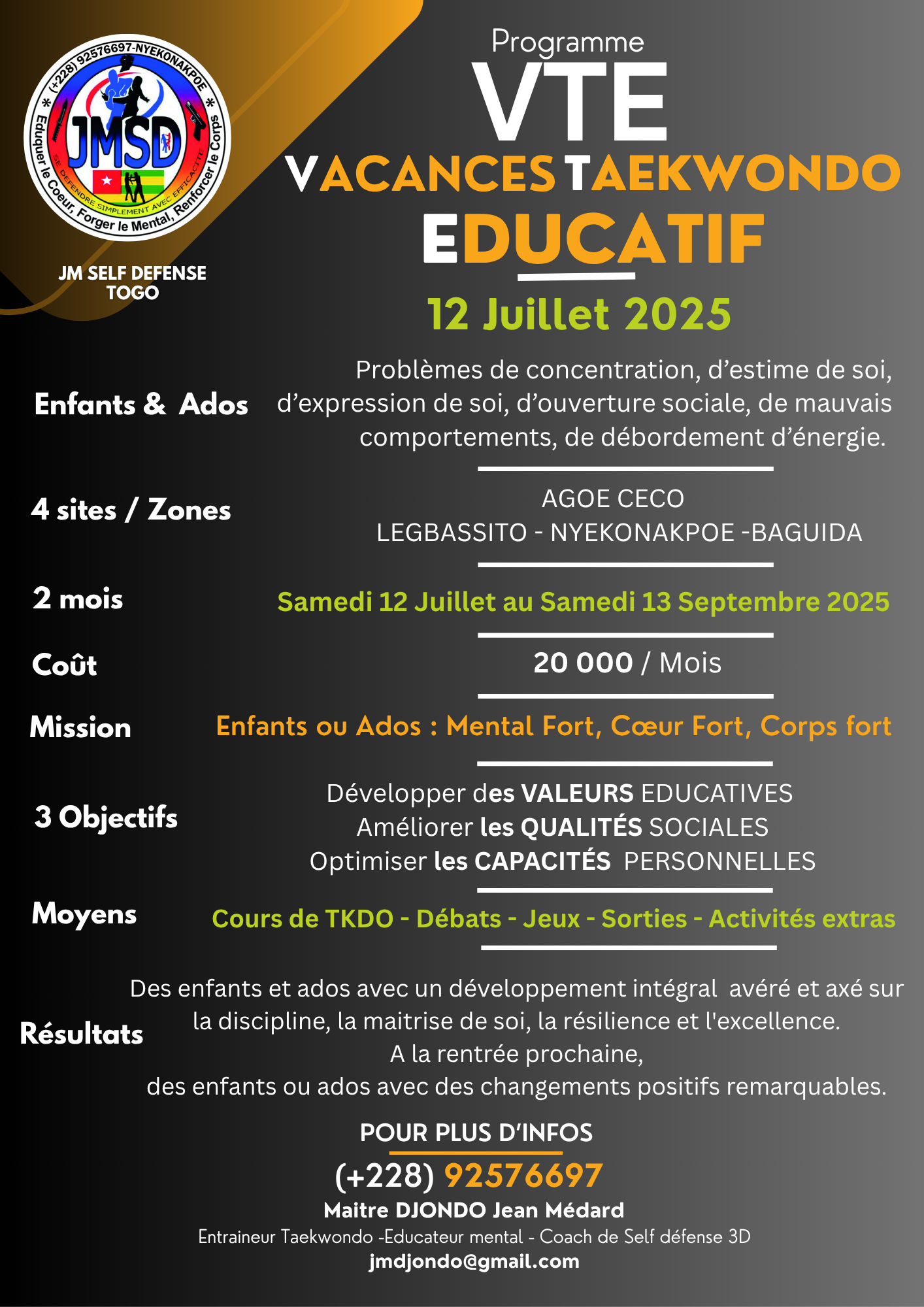 VACANCES TAEKWONDO EDUCATIF (TOGO)