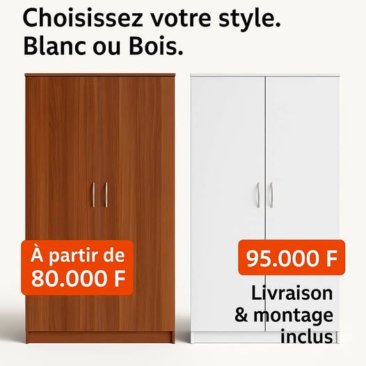 Armoire Blanche 2 Portes – Design Compact – 195x90 cm