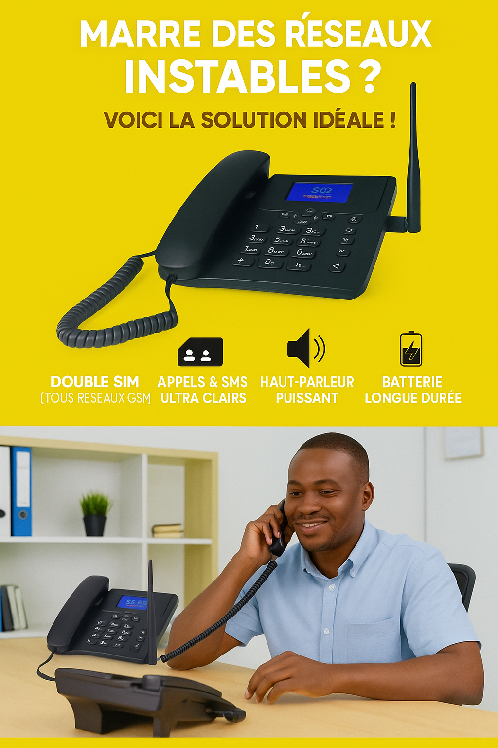 Telephone fixe à usage domestique et bureautique